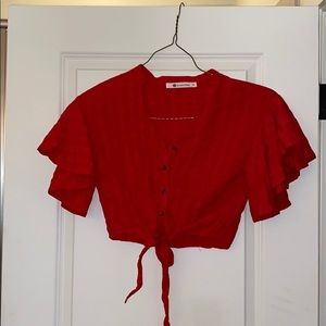 Cropped ruffle tie shirt